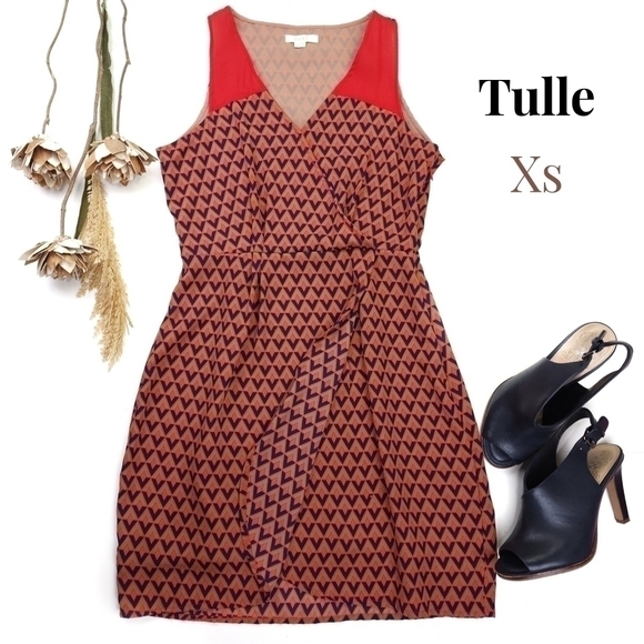 Tulle Coral Blue Patterned Sleeveless Dress Sz Xs - Picture 1 of 13